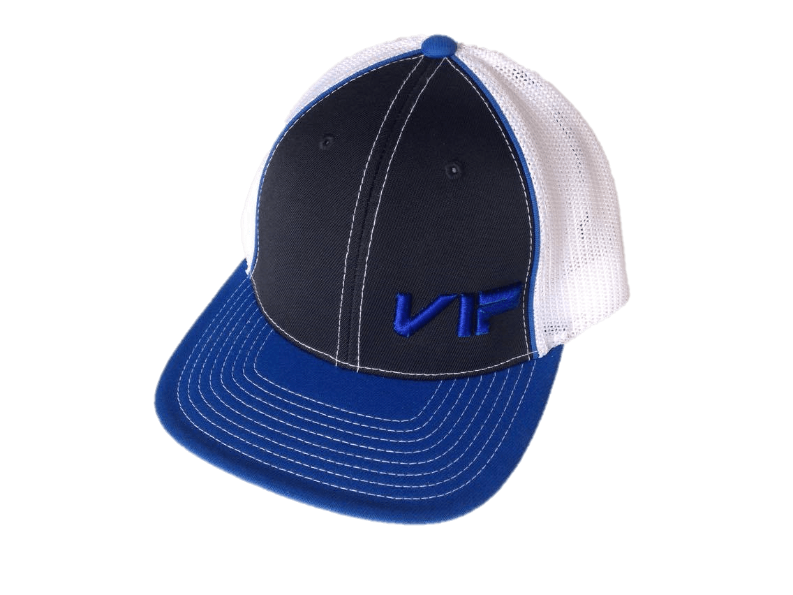 blue and black hat